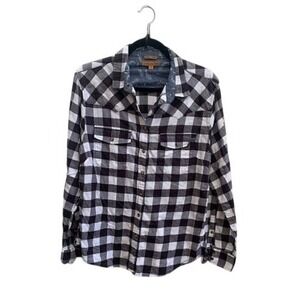 Jachs Girlfriend Womens Buffalo Plaid Flannel Shirt Long Sleeve Comfort‎ Soft M
